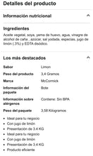 Load image into Gallery viewer, McCormick Mayonnaise Mayonesa con Jugo de Limones JUMBO 7.5lbs/3.4kg/119oz