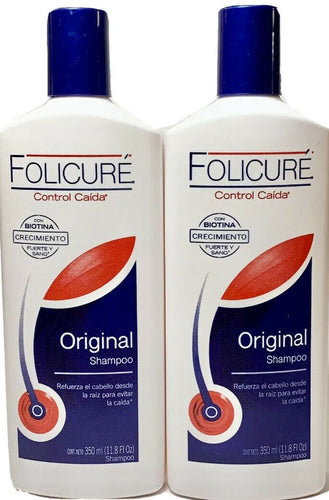 2 x folicure shampoo original control caida biotina crecimiento 350ml each