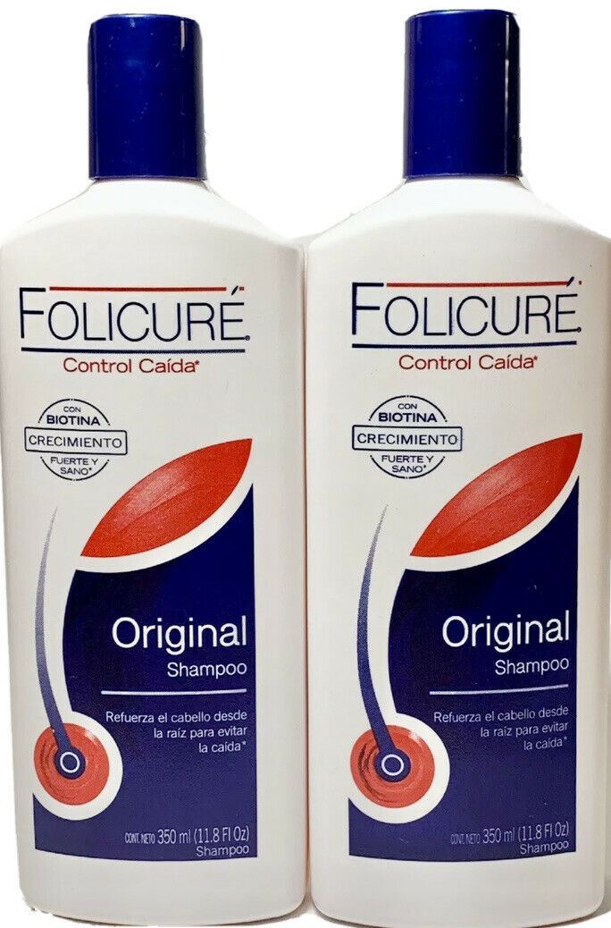 2 x folicure shampoo original control caida biotina crecimiento 350ml each