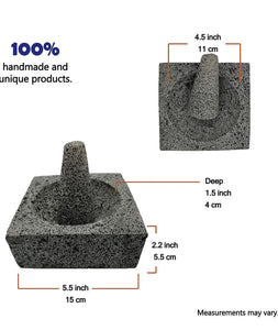 Square Molcajete Mortar & Pestle For Salsas & Spices From Mexico Handmade New