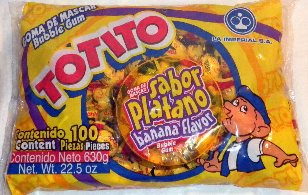 2 X Totito Platano Goma De Mascar Chicles Banana Flavored Bubble Gum