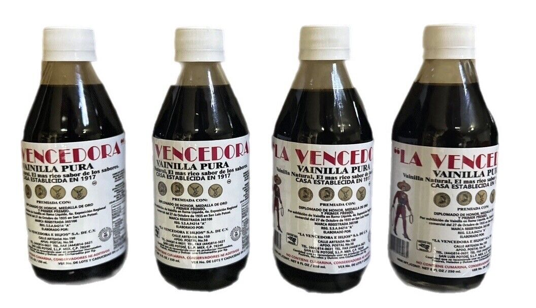 4 X La Vencedora Mexican Vanilla Pure 4 Glass 8.45oz Bottles From Mexico