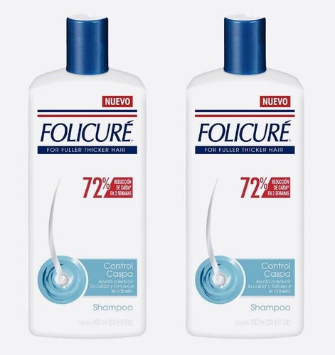 2 x folicure shampoo control caspa caida biotina crecimiento 700ml each