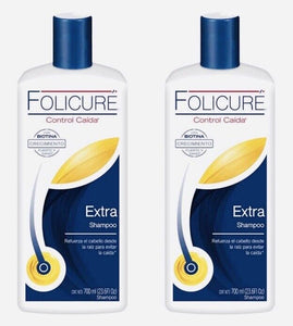 2 X folicure extra shampoo control caida biotina crecimiento 700ml each