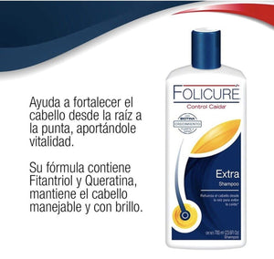 2 X folicure extra shampoo control caida biotina crecimiento 700ml each