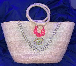 Mexican Straw Beach Tote Shopper Summer Bag Rhinestones Decor New D