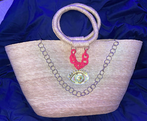 Mexican Straw Beach Tote Shopper Summer Bag Rhinestones Decor New D