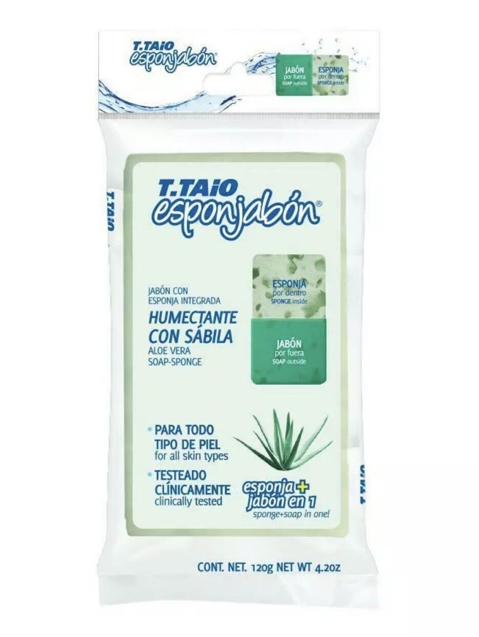 1 X T.Taio Esponjabon Soap Humectante Sabila Aloe Vera Sponge Bar Dark Spot 4oz