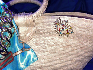 Mexican Straw Beach Tote Shopper Summer Bag Rhinestones Decor New B