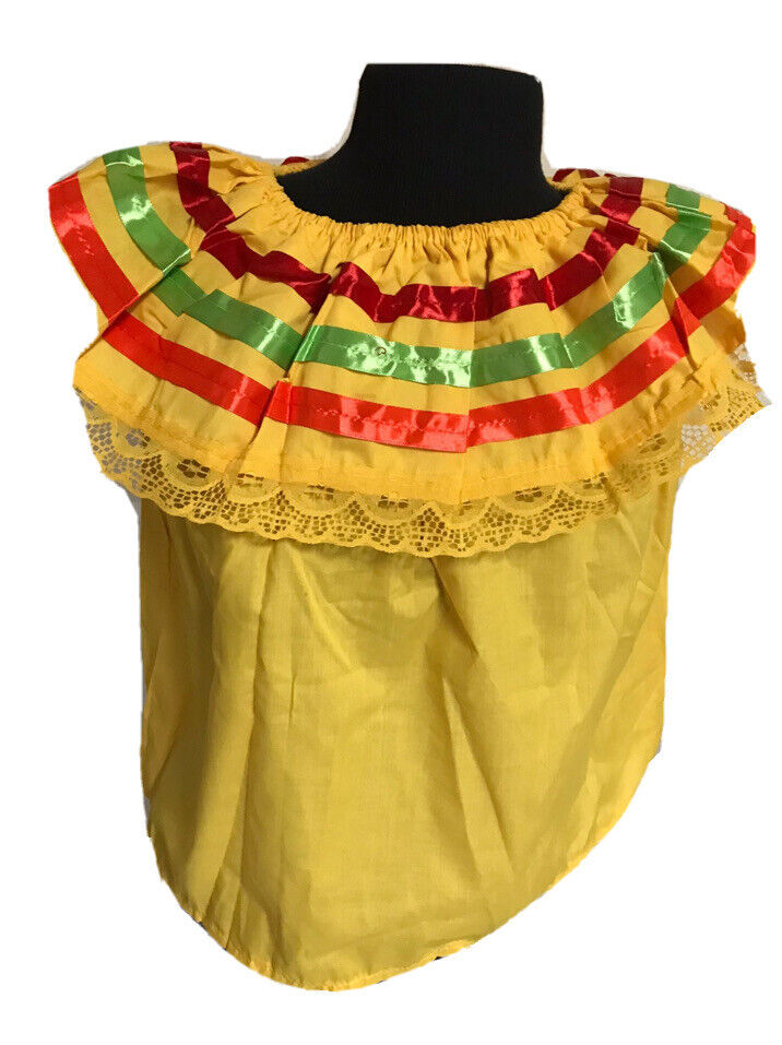 Yellow Women Size S Off-Shoulder Ruffle Top Lace Ribbon Folkloric Fiesta Dance
