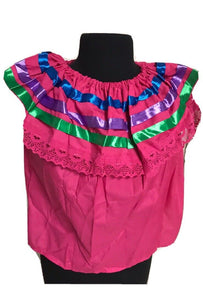 Pink Women Size M Off-Shoulder Ruffle Top Lace Ribbon Folkloric Fiesta Dance