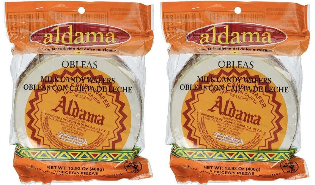 2 x Aldama Oblea Grande Milk Candy Dulce Leche Mexican Traditional Candy 10 Pcs