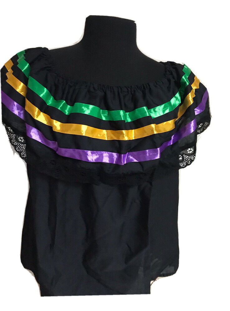 Black Women Size XXL Off-Shoulder Ruffle Top Lace Ribbon Folkloric Fiesta Dance