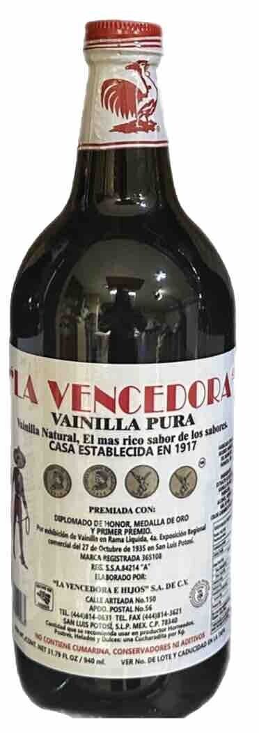 La Vencedora Mexican Vanilla Pura 1 Glass Bottle 31 oz - 1L From Mexico