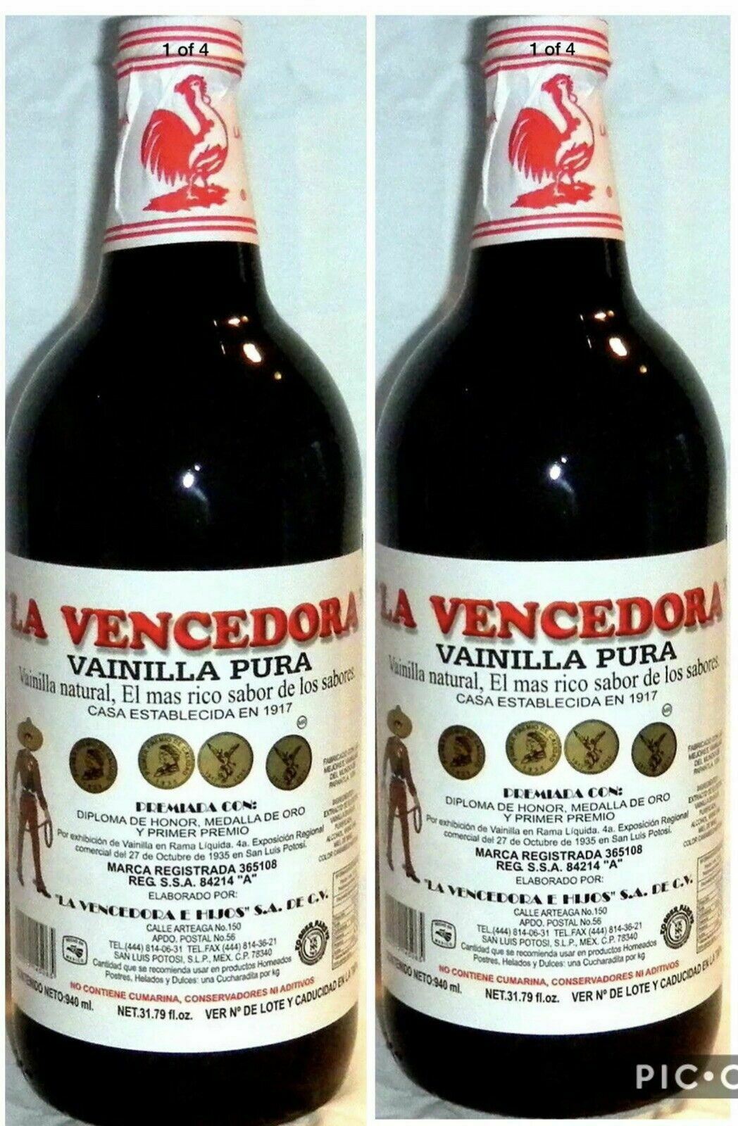 2 X La Vencedora Pure Mexican Vanilla Extract Glass Bottles 31oz Ea From Mexico