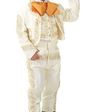 Load image into Gallery viewer, Beige Gold Boys Toddlers Mariachi Folkloric Suit Set Mexico Fiesta Dance Costume