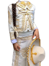 Load image into Gallery viewer, Beige Gold Girls &amp; Toddlers Mariachi Charro Outfit Mexico Folklorico Fiesta New