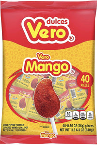 2 X Vero Mango Paletas  Mexican Hard Candy Lollipops 40 pcs
