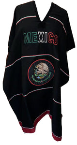 MEXICO Black Unisex Adult One Size Mexican Zarape Serape Poncho