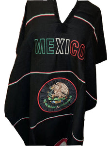 MEXICO Black Unisex Adult One Size Mexican Zarape Serape Poncho