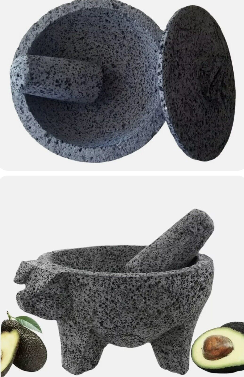 PIG Molcajete With Lid Mortar & Pestle Salsas & Spices Mexico Handmade New