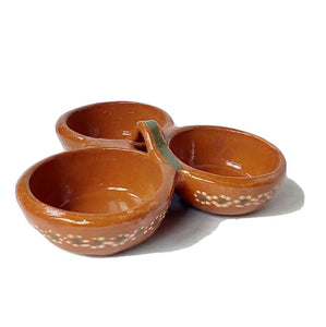 Salsero Tri Bowl Saucer Salsa Dip Mexico Mexican Hand Painted Barro Clay New