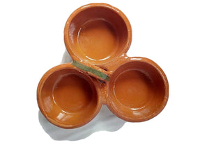 Salsero Tri Bowl Saucer Salsa Dip Mexico Mexican Hand Painted Barro Clay New