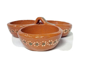 Salsero Tri Bowl Saucer Salsa Dip Mexico Mexican Hand Painted Barro Clay New