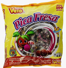 Load image into Gallery viewer, 2 X vero pica fresa gomas strawberry flavored gummies mexican candy 100 pcs ea