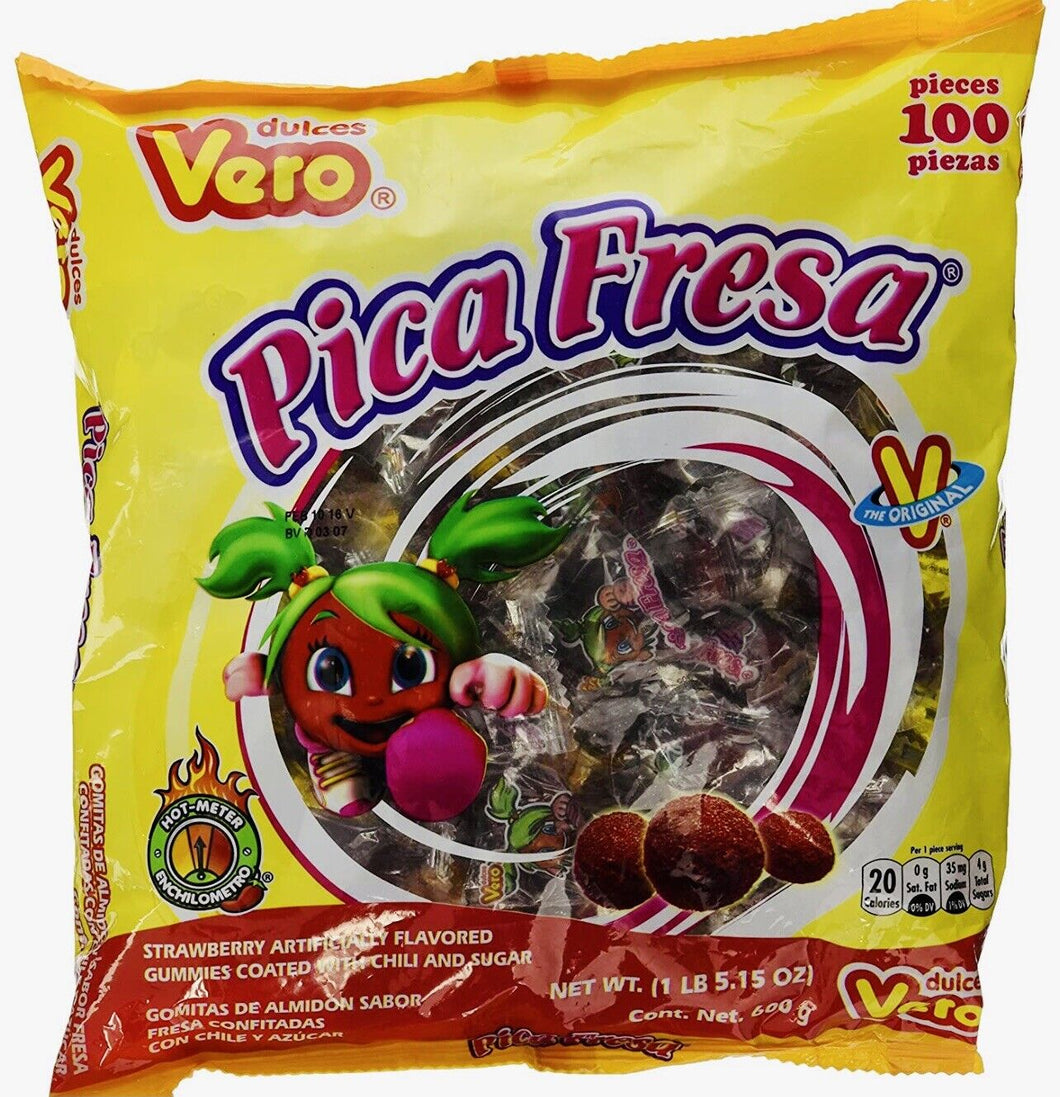 2 X vero pica fresa gomas strawberry flavored gummies mexican candy 100 pcs ea