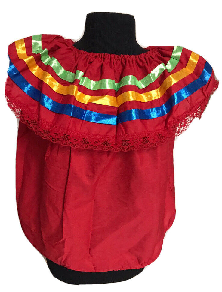Red Women Size XXL Off-Shoulder Ruffle Top Lace Ribbon Folkloric Fiesta Dance