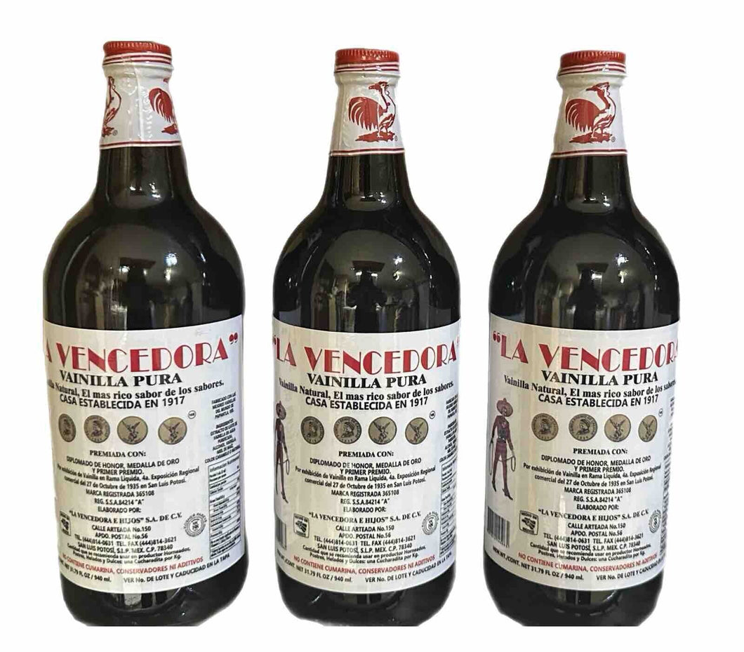 3 X La Vencedora Mexican Vanilla Pura Glass Bottle 31oz Each From Mexico