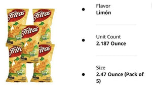 Sabritas FRITOS SAL Y LIMON 70g (Box with 5 bags) Mexican Chips