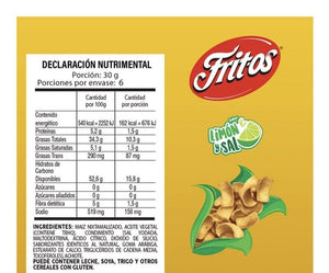 Sabritas FRITOS SAL Y LIMON 70g (Box with 5 bags) Mexican Chips