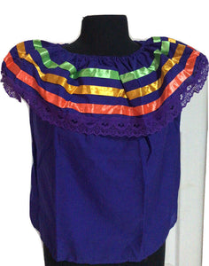 Purple Women Size M Off-Shoulder Ruffle Lace Ribbon Folkloric Fiesta Dance