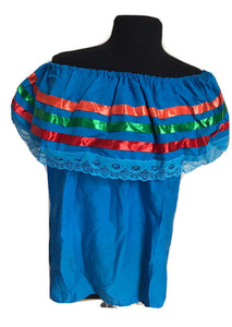 Turquoise Women Size XXL Off-Shoulder Ruffle Lace Ribbon Folkloric Fiesta Dance