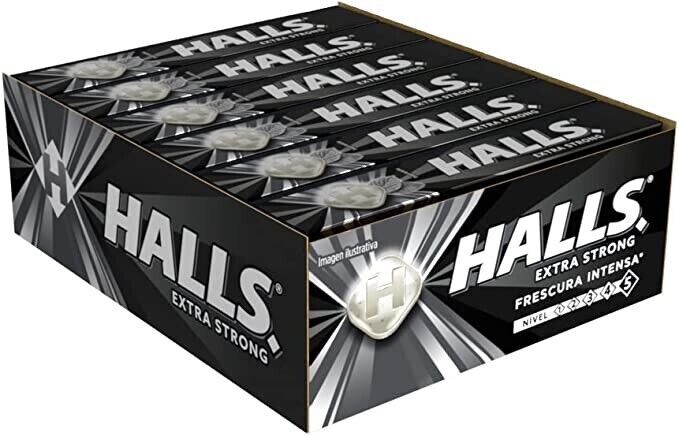 Halls Negras Black Extra Strong Menthol Action Sweets 33.5g x 12 Pack