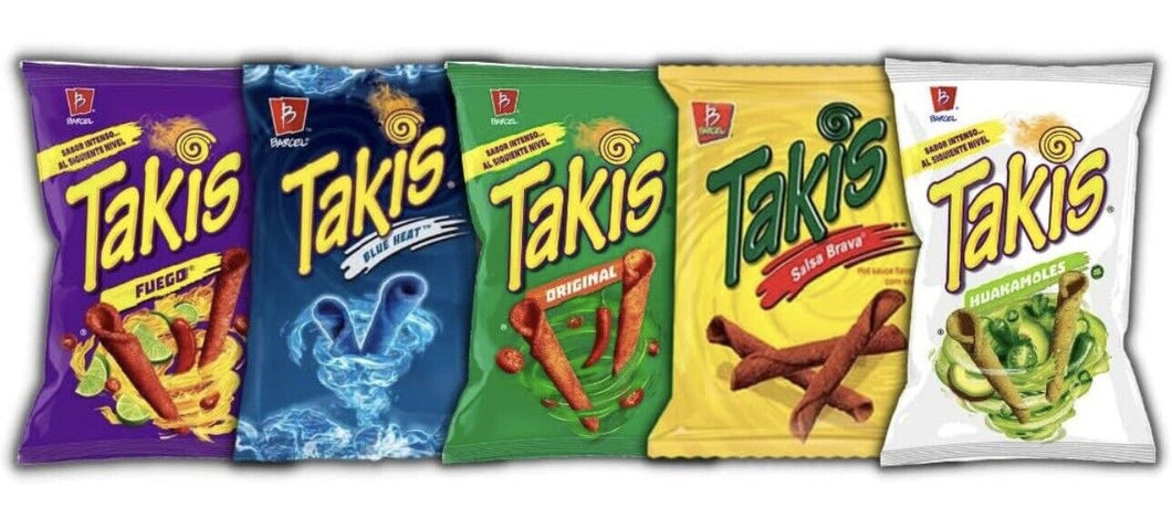 Takis Mix: Fuego | Blue Heat | Original | Salsa Brava | Huakamoles | 65g Each