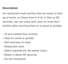 Load image into Gallery viewer, HEB Ready to Heat Flour Tortillas 10 Ct Bag Pack of 6 Total of 60 Tortillas