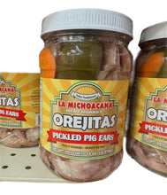 Load image into Gallery viewer, orejitas cueritos en vinagre seasoned pickled pork ears rinds in brine ready eat 13oz 2 pk