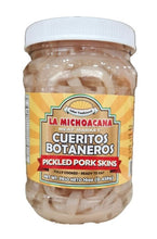 Load image into Gallery viewer, cueritos en vinagre seasoned pickled pork skins rinds in brine ready to eat 16oz