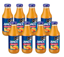 Load image into Gallery viewer, Jumex Durazno 100% natural fruit nectar NO preservatives artificial flavors colors 13oz glass bottles 8 Pk.