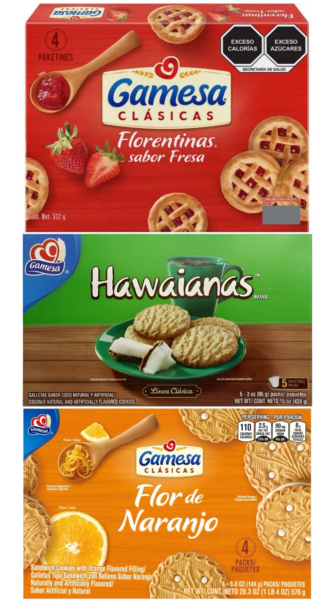 Gamesa Mix | Florentinas | Hawaianas | Flor Naranjo | Mexican Cookies | 3 pack