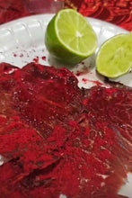 Load image into Gallery viewer, carne seca crunchy 100% premium beef jerky red powder VOLCANIC hot mexican snack Texas made 1.3 oz.