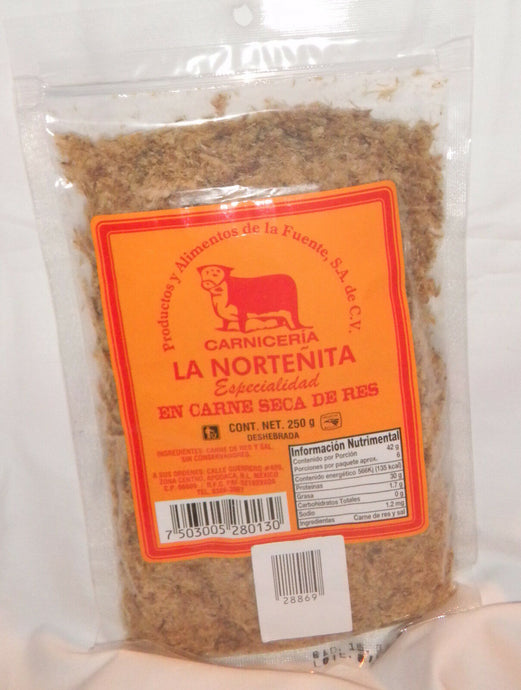 LA NORTENITA Machacado Carne Seca Res Shredded Beef Jerky 250g From Apodaca NL