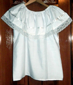 Girls White Off-Shoulder Ruffle Top W/Lace Ribbon Mexico Folklorico Fiesta Dance