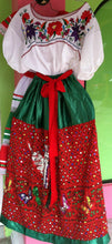Load image into Gallery viewer, China Poblana Girls Sz XS-XL Folklorico Tri-Color Dress Set W/Eagle Sequin NWOT