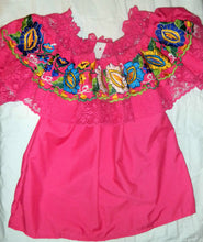 Load image into Gallery viewer, Womens Off-Shoulder Ruffle Top W/Floral Embroidery Folklorico Dance Handmade