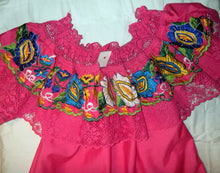 Load image into Gallery viewer, Womens Off-Shoulder Ruffle Top W/Floral Embroidery Folklorico Dance Handmade