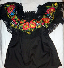 Load image into Gallery viewer, Womens Off-Shoulder Ruffle Top W/Floral Embroidery Folklorico Dance Handmade